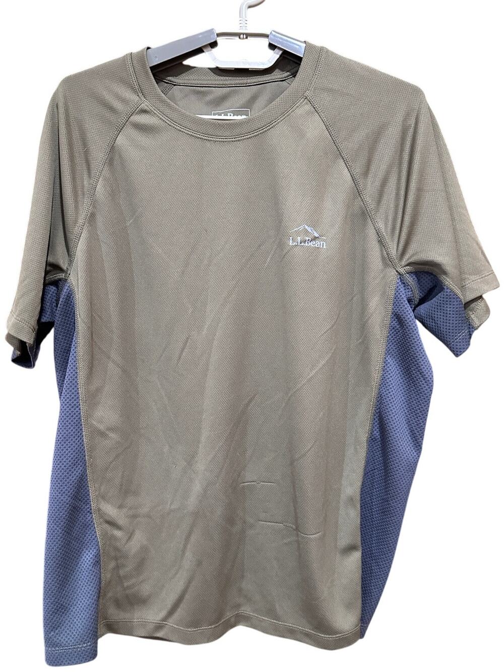 LL Bean Mens Shirt Size M Green Slightly Fitted Short Sleeve Reflective SNAGS